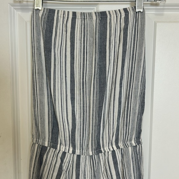 Anthropologie DREW Wide Split Leg Strapless Striped Romper Size XS cream blue - Picture 2 of 8